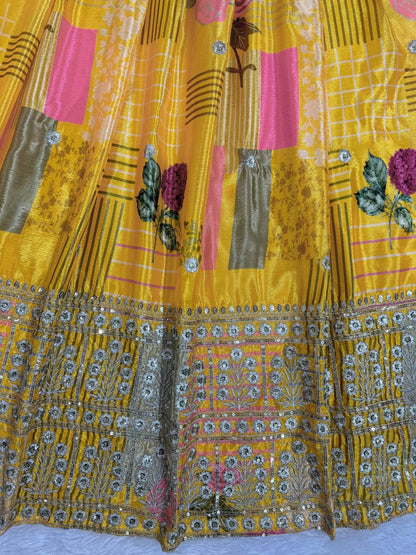 Beautiful Yellow Colour Chinon Silk Fabric Thread Work Lehenga Choli