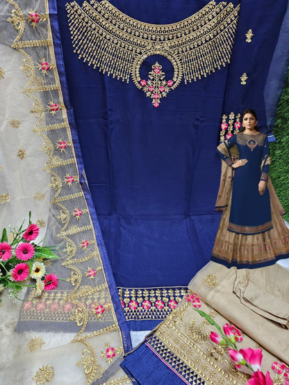 Wedding Wear Georgette Fabric Embroidery Ston Work Plazo Suit with Dupatta