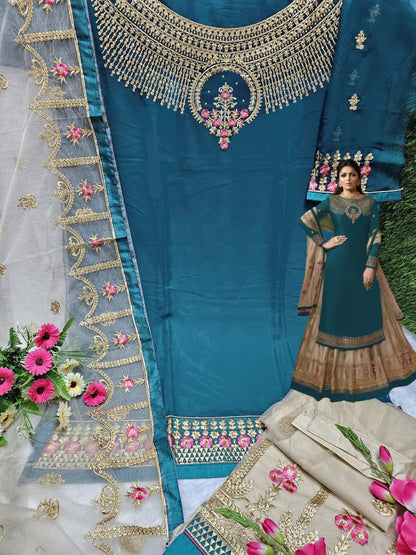 Wedding Wear Georgette Fabric Embroidery Ston Work Plazo Suit with Dupatta