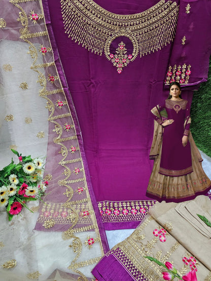 Wedding Wear Georgette Fabric Embroidery Ston Work Plazo Suit with Dupatta