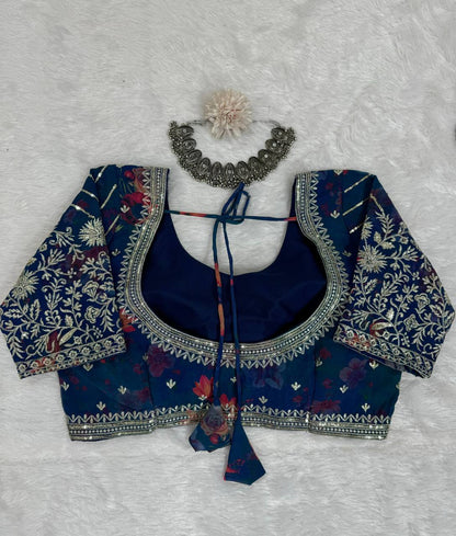 Wedding Wear Blue Color Georgette Print & Sequence Work Lehenga Choli