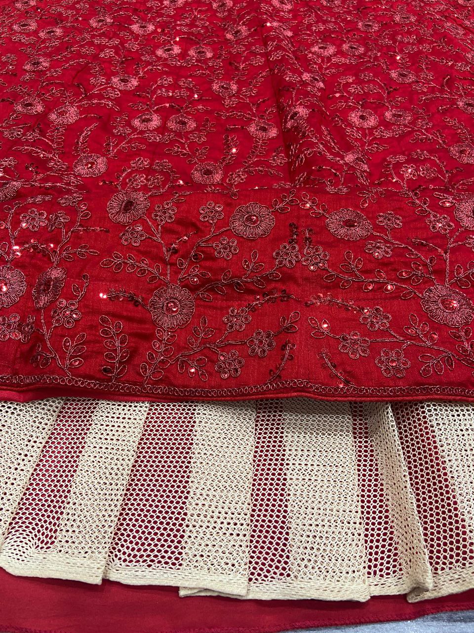 Red Colour Vichitra Silk Embroidery Sequence Design Work Lehenga Choli