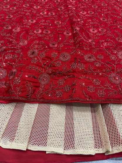 Red Colour Vichitra Silk Embroidery Sequence Design Work Lehenga Choli