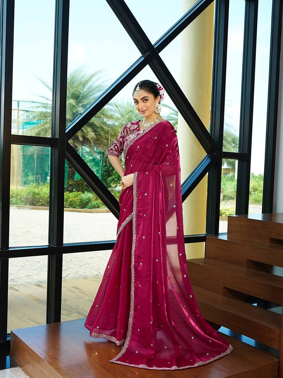 Wedding Wear Jimmi Chu Silk Saree With Heavy Work Blouse