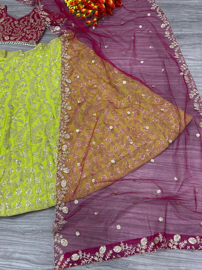 Wedding Wear perrot Color Georgette Shimmer Dori Work Heavy Sequins Lehenga Choli