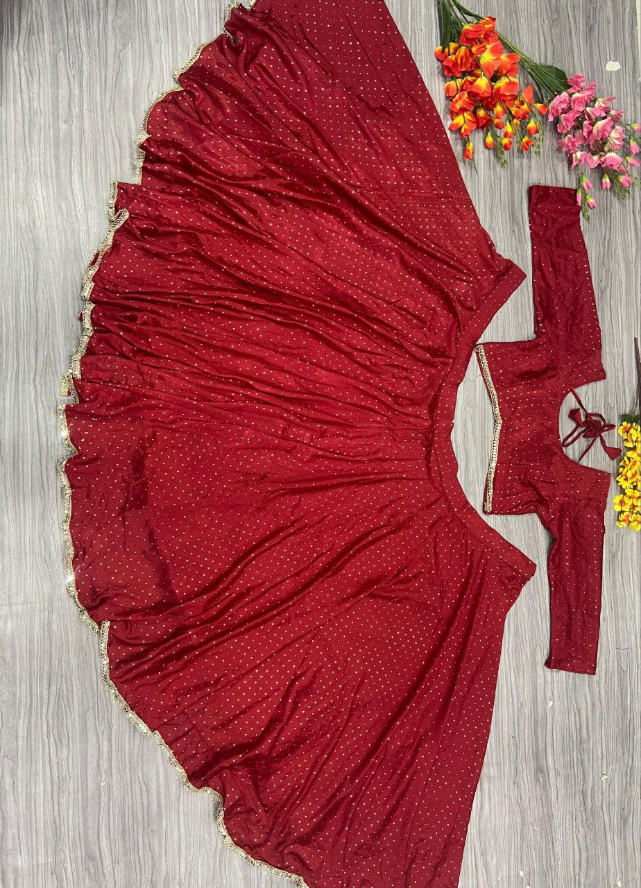 Maroon Chinon Silk Full Flair Lehenga Choli