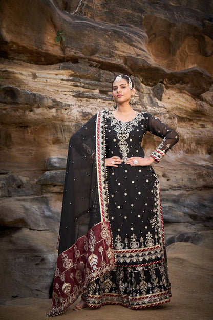 Wedding Wear Black Sharara Suit For Women