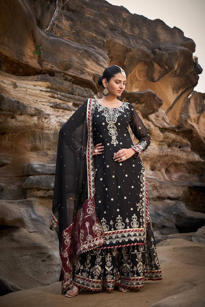 Wedding Wear Black Sharara Suit For Women