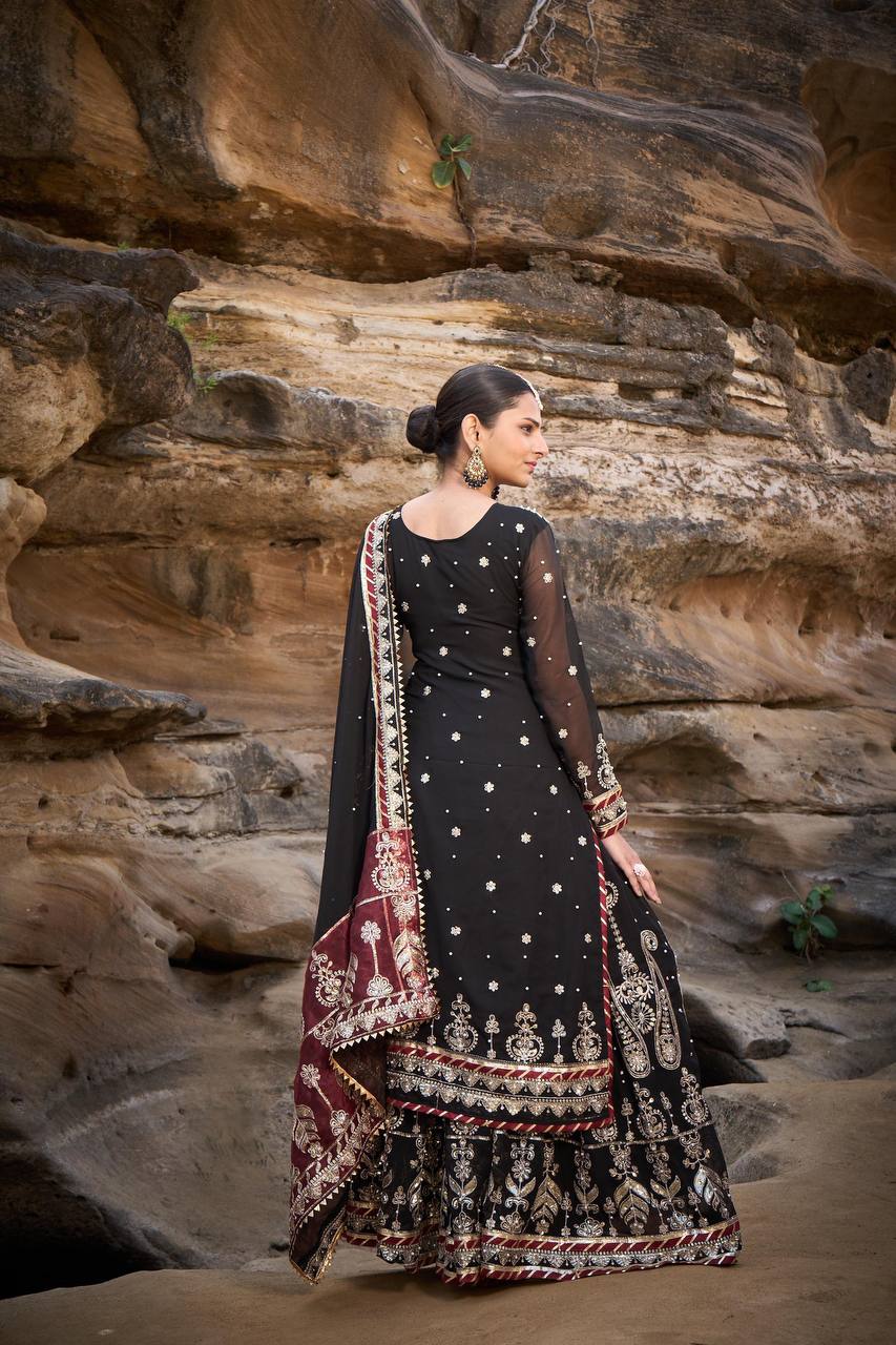Wedding Wear Black Sharara Suit For Women