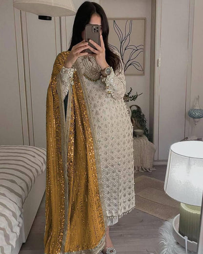 Party Wear Georgette Straight Cut Embroidered Full Stitched Salwar Suit