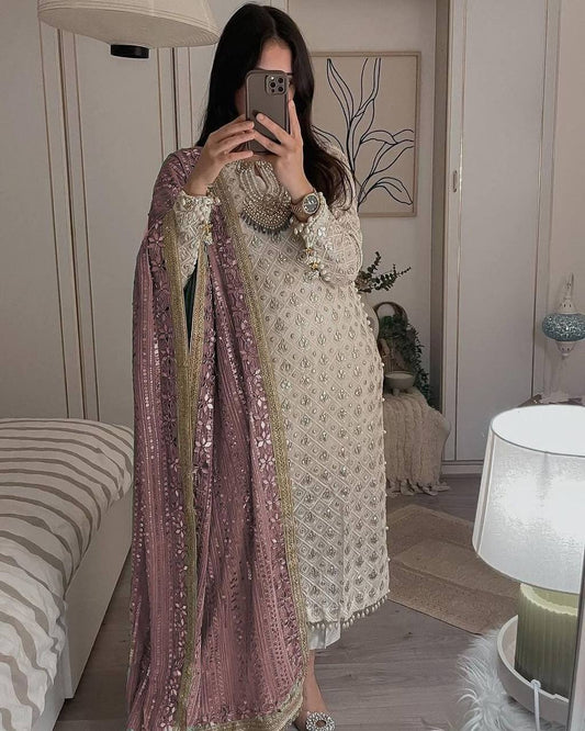 Party Wear Georgette Straight Cut Embroidered Full Stitched Salwar Suit