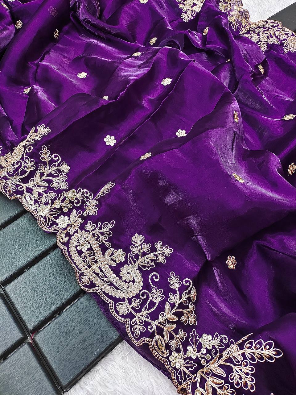 Purple Color Silk Embroidered Saree Blouse