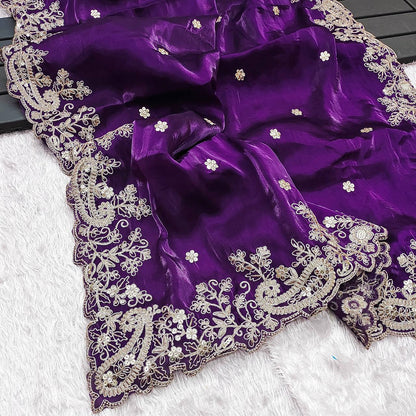Purple Color Silk Embroidered Saree Blouse