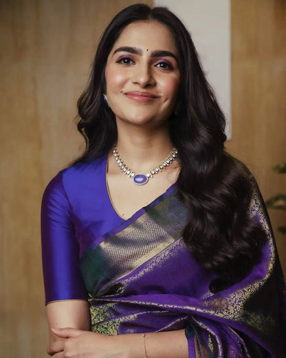 Wedding Wear Beautiful Purple Soft Lichi Silk Saree