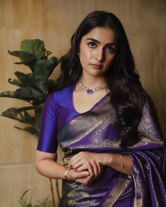 Wedding Wear Beautiful Purple Soft Lichi Silk Saree