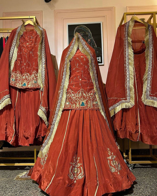 Dark Orange Natural Crep silk Lehenga Top