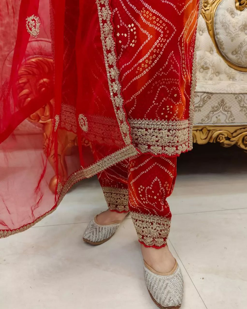 Beautiful Red Bandhni Printed Salwar Suit With Fancy Duppata