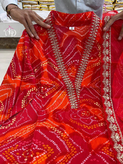 Beautiful Red Bandhni Printed Salwar Suit With Fancy Duppata