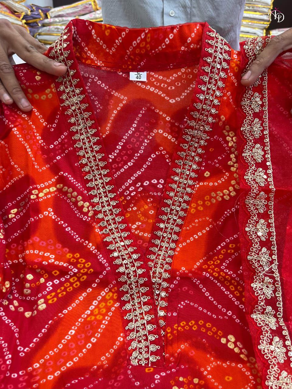 Beautiful Red Bandhni Printed Salwar Suit With Fancy Duppata