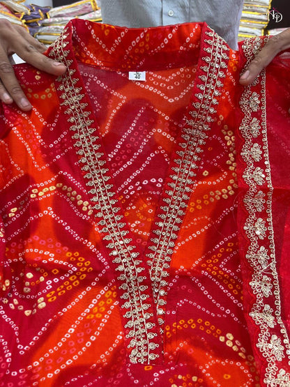 Beautiful Red Bandhni Printed Salwar Suit With Fancy Duppata