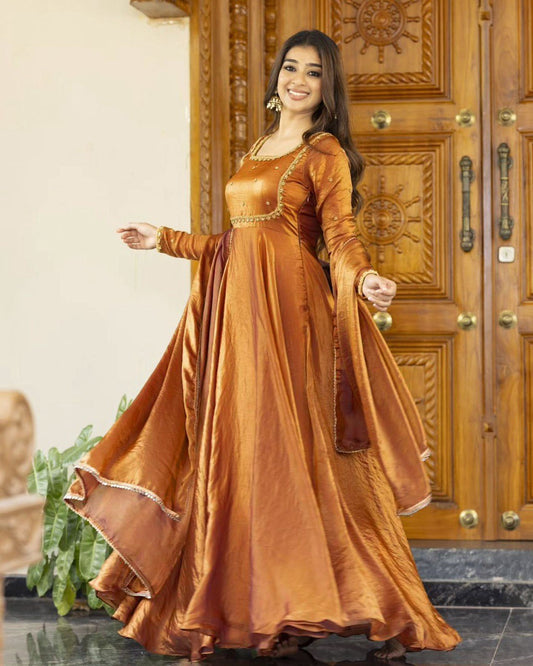 New Arrival Fendi Silk Thread & Sequence Work Gown Bottom With Dupatta