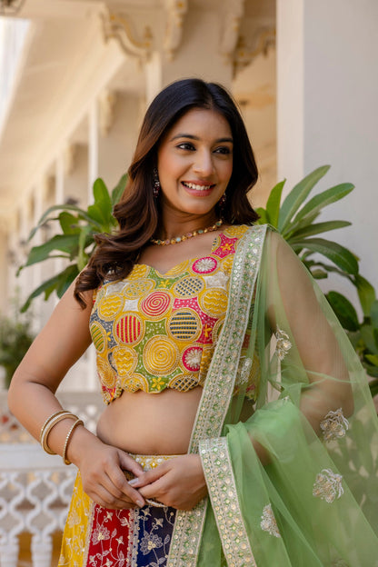 New Designer Faux Georgette Multi Colour Lehenga Choli
