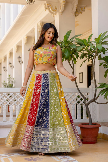 New Designer Faux Georgette Multi Colour Lehenga Choli