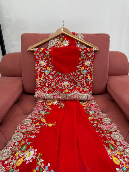 Charming Red Colour Faux Georgette Saree