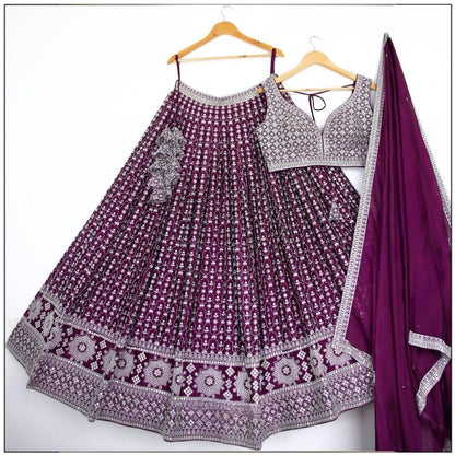 Wine Colour Embroidary And Sequence Worked Designer Lehenga Choli