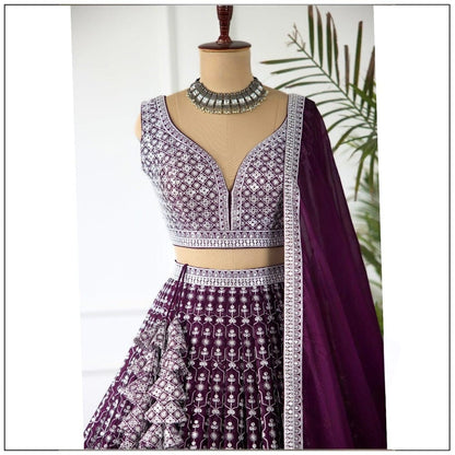 Wine Colour Embroidary And Sequence Worked Designer Lehenga Choli