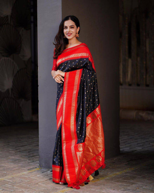 Wedding Waer Black Jacquard Work Saree