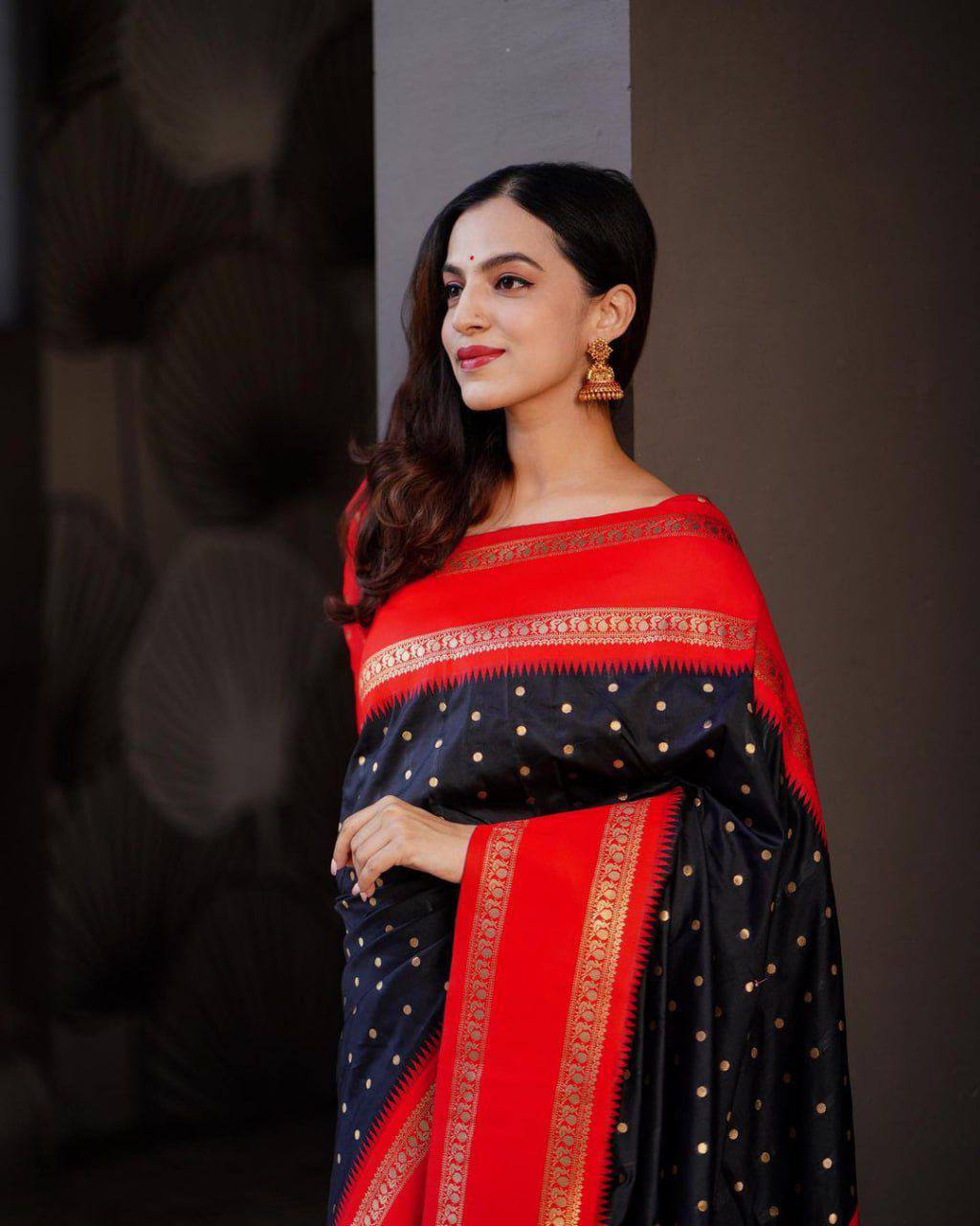 Wedding Waer Black Jacquard Work Saree