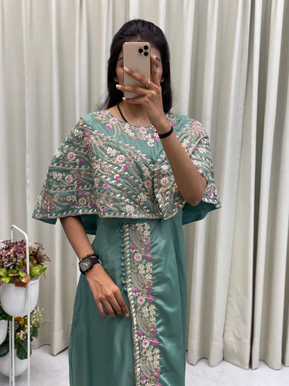 Designer Fancy Western Style Cording Sequance Work With Foil Paper Work Gown
