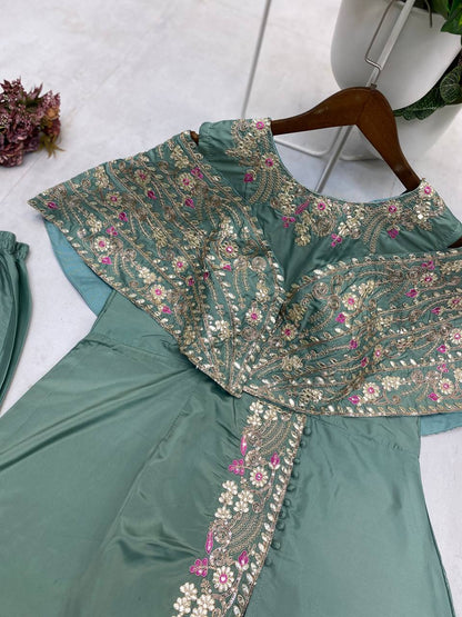 Designer Fancy Western Style Cording Sequance Work With Foil Paper Work Gown