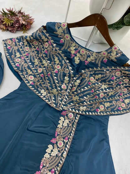 Designer Fancy Western Style Cording Sequance Work With Foil Paper Work Gown