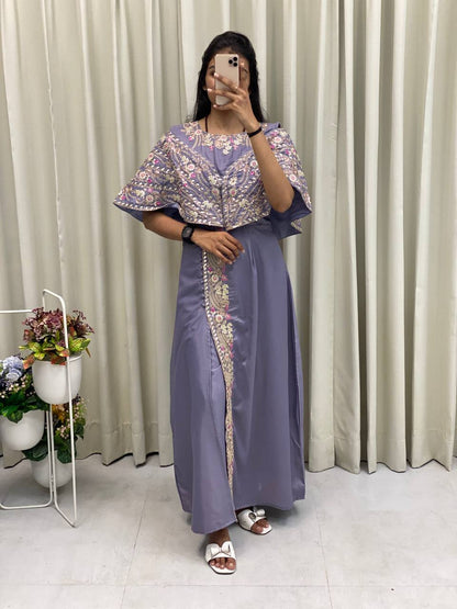 Designer Fancy Western Style Cording Sequance Work With Foil Paper Work Gown