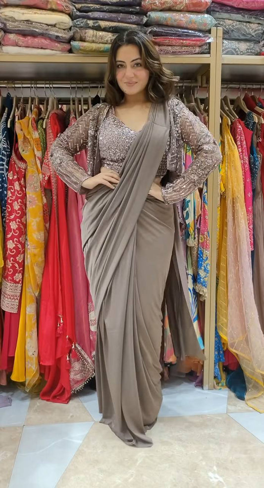 Trending New Fancy Ready To Wear Star Georgette Sequence Work Saree With Koti And Fullstitched Blouse