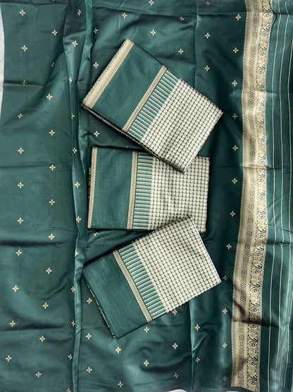 Green Checks Designer Soft Lichi Silk  Saree