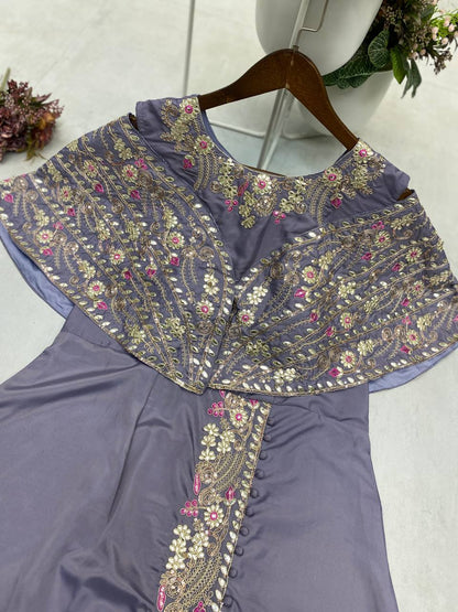 Designer Fancy Western Style Cording Sequance Work With Foil Paper Work Gown