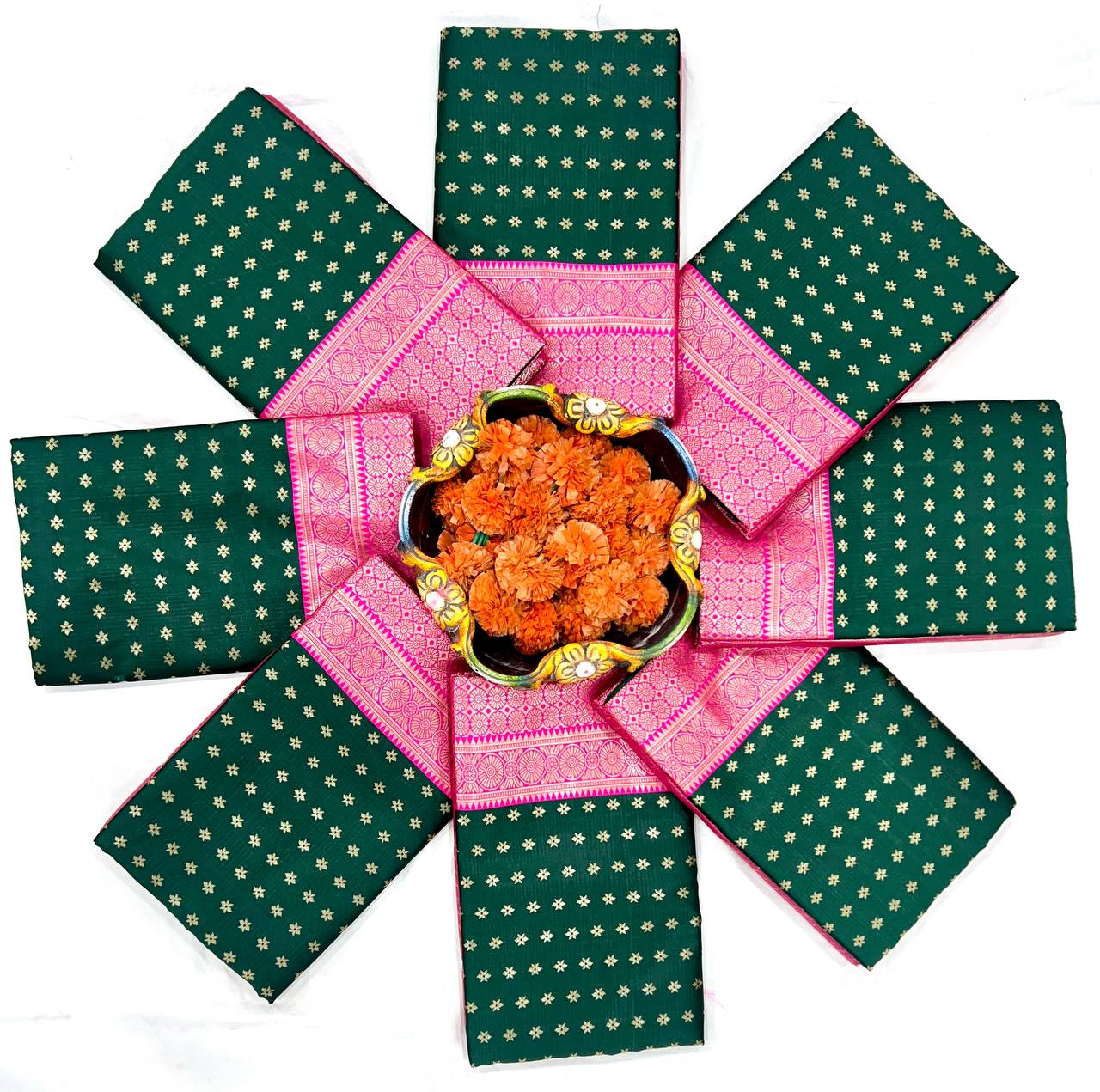 Dark Green Lichi Silk Jacquard Silk Weaving Saree
