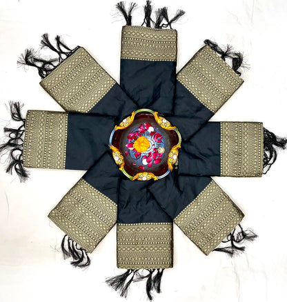 Black Lichi Silk Jacquard Weaving Saree With Beautiful Tassels