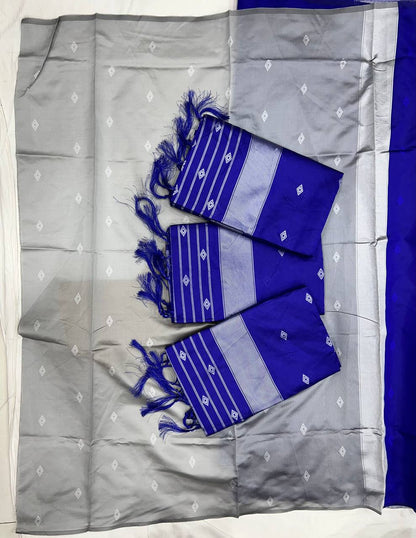 Royal Blue Jacquard Weaving Lichi Silk Saree With Fancy jalar