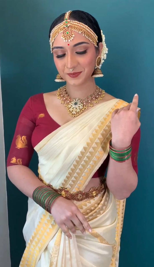 Soft Banarasi Silk Saree With Weaving Gold Zari Heavy Pallu & Zari Weaving Border With Runing Blouse