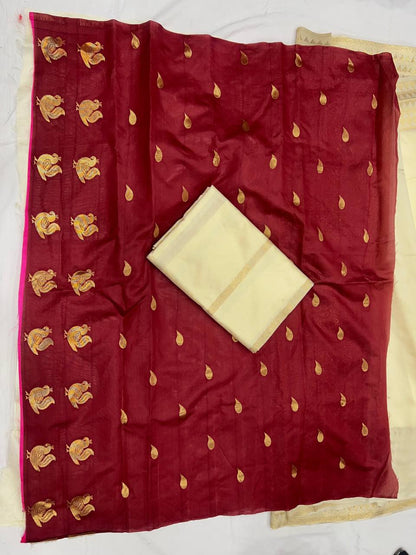 Soft Banarasi Silk Saree With Weaving Gold Zari Heavy Pallu & Zari Weaving Border With Runing Blouse