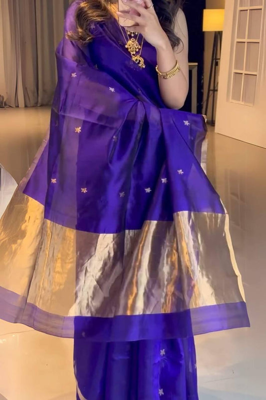 Purple Colour Lichi Silk Jacquard Weaving Work Saree