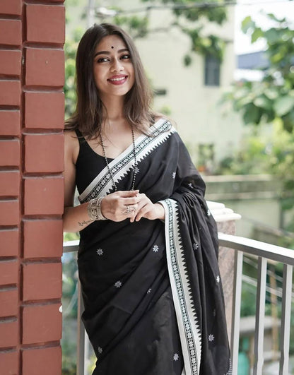 Black Soft Lilan Slab Jacquard Weaving Worked Saree