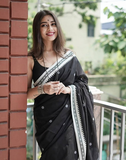 Black Soft Lilan Slab Jacquard Weaving Worked Saree