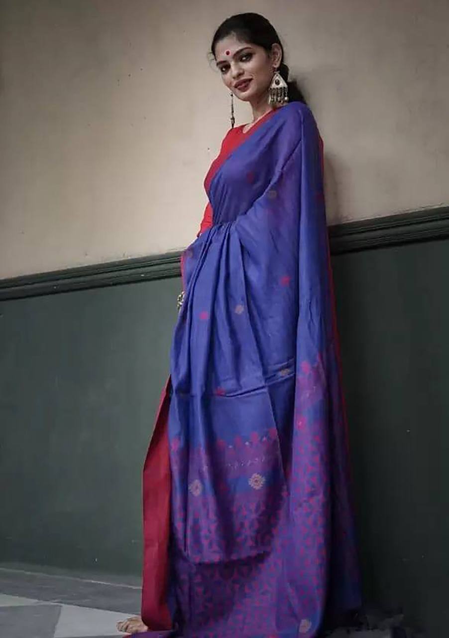 Attractive Slub Lilan Jacquard Weaving Rich Look Beautiful Saree