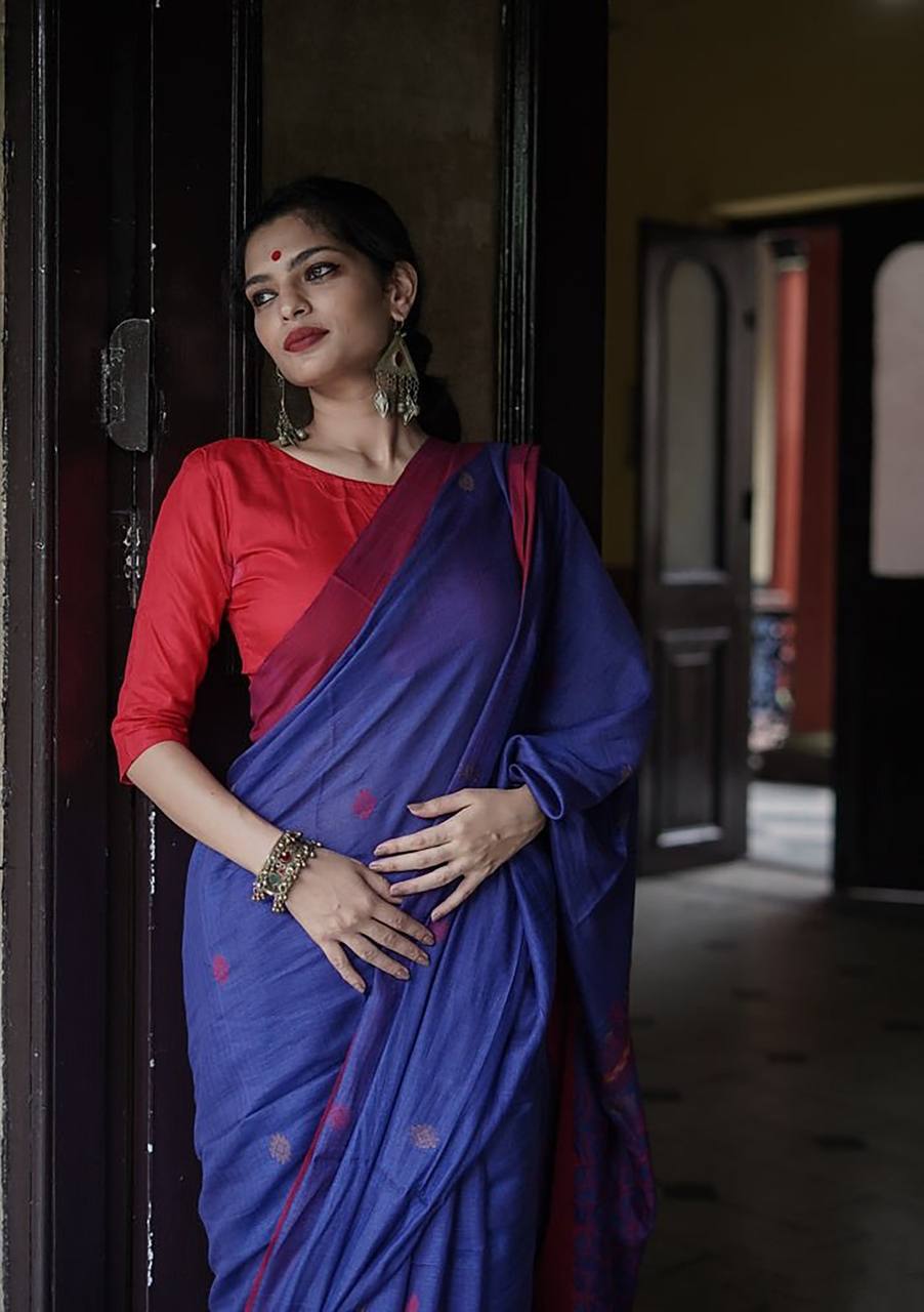 Attractive Slub Lilan Jacquard Weaving Rich Look Beautiful Saree