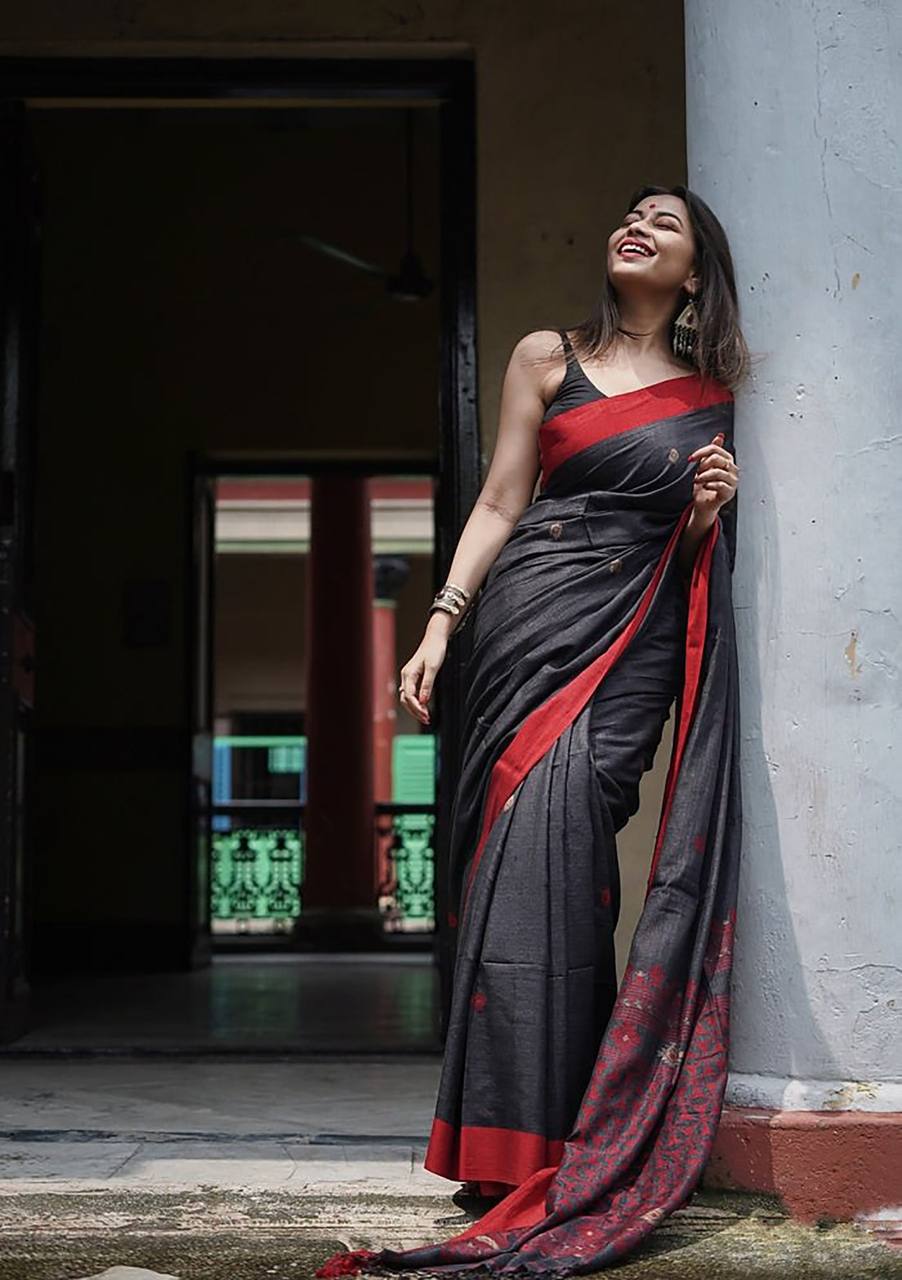 Attractive Slub Lilan Jacquard Weaving Rich Look Beautiful Saree